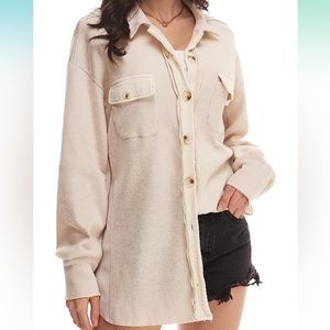 Womens Waffle Knit Shirt Jacket Oversized Button Down Shacket
